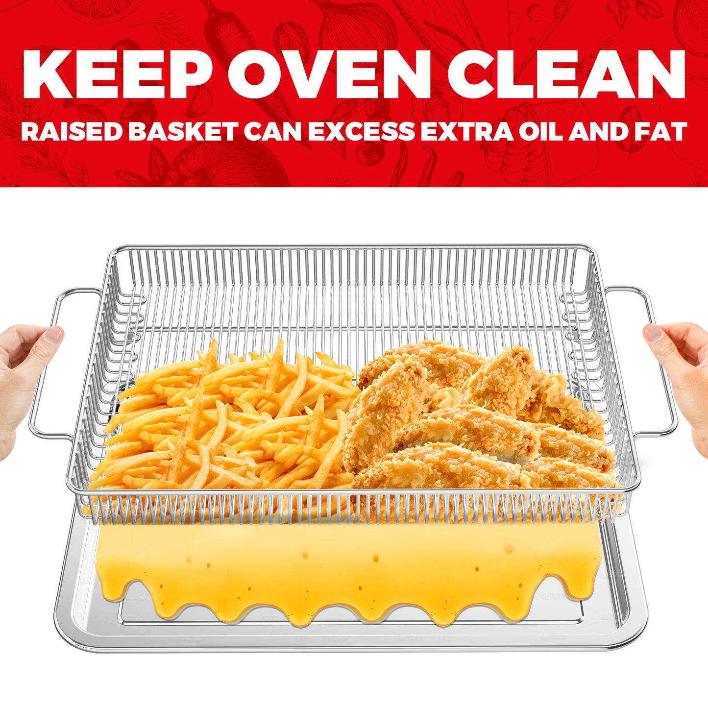 Air Fryer Basket for Oven, Stainless Steel Mesh Crisper Tray and Basket Set, Non-Stick Oven Air Fryer Basket for Healthy Oil-Free Cooking, Dishwasher Safe, Fits Most Toaster Ovens & Ranges (1 Set M)