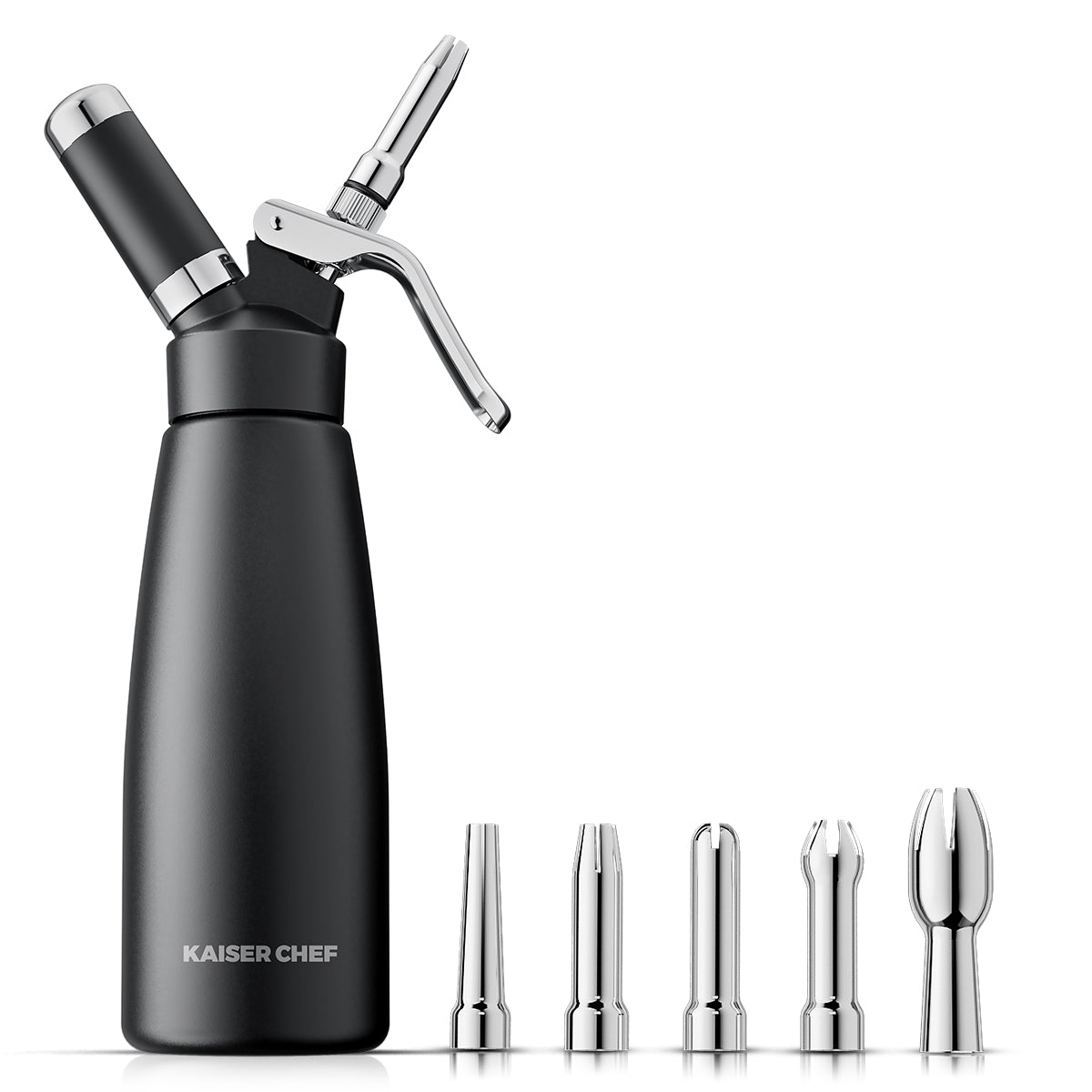 Professional Aluminum Whipped Cream Dispenser - 500 mL/1 Pint,Leak-Free Whipped Cream Maker Canister with 5 Decorating Nozzles & Cleaning Brush - for Desserts, Coffee Foam & Cold Foam (Black, 500ml)