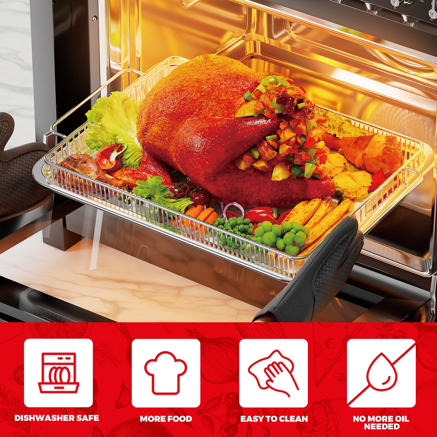 Air Fryer Basket for Oven, Stainless Steel Mesh Crisper Tray and Basket Set, Non-Stick Oven Air Fryer Basket for Healthy Oil-Free Cooking, Dishwasher Safe, Fits Most Toaster Ovens & Ranges (1 Set M)