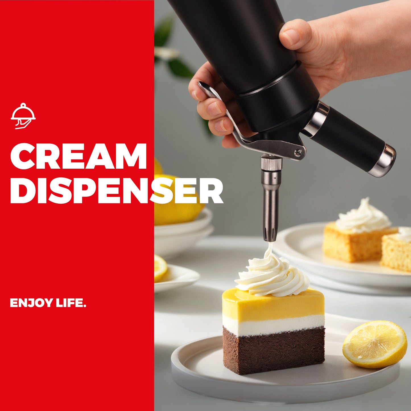 Professional Aluminum Whipped Cream Dispenser - 1000 mL/2 Pint,Whipped Cream Maker Canister with 5 Decorating Nozzles & Cleaning Brush - for Desserts, Coffee Foam & Cold Foam (Black, 1000ml)