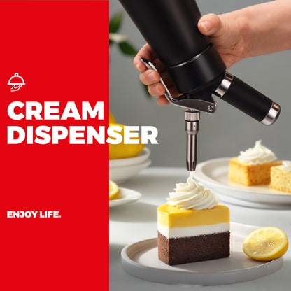 Professional Aluminum Whipped Cream Dispenser - 1000 mL/2 Pint,Whipped Cream Maker Canister with 5 Decorating Nozzles & Cleaning Brush - for Desserts, Coffee Foam & Cold Foam (Black, 1000ml)