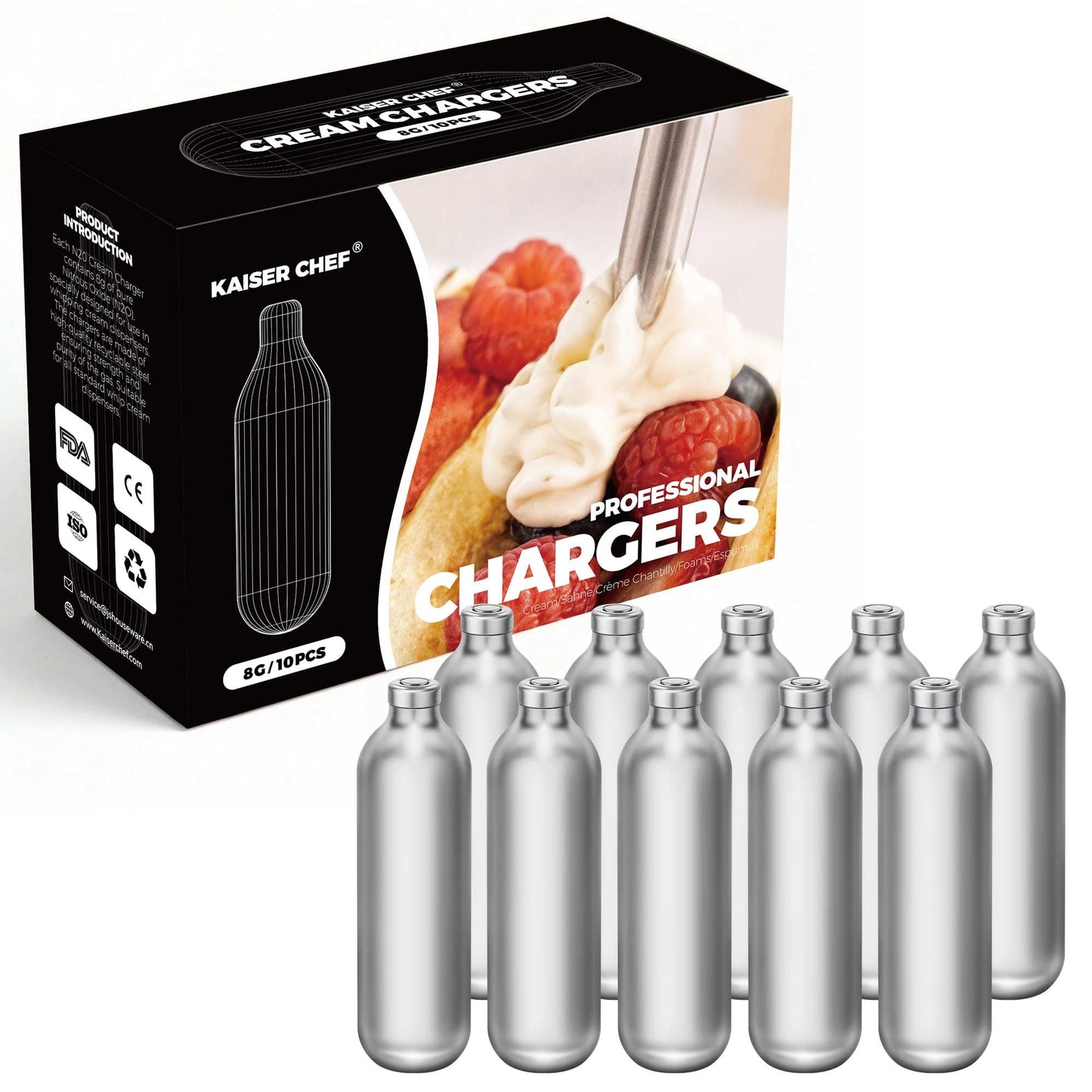 N20 Whipped Cream Chargers - 10 Pack,8g Professional Nitrous Oxide Cartridges,Culinary Use Only,Leakproof,Kitchen-Safe