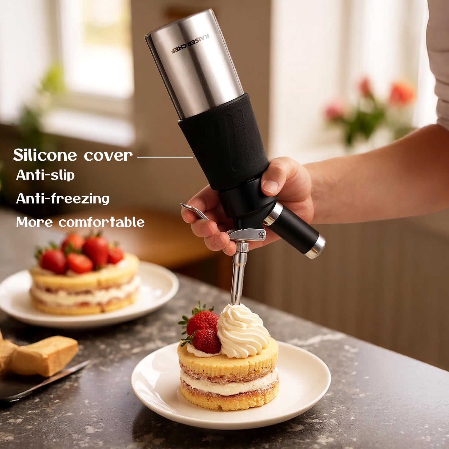 Whipped Cream Dispenser,Stainless Steel Bottle With Aluminum Head,1-Pint/500mL,Whip Cream Maker Canister with 3 Decorating Nozzles & Cleaning Brush - for Desserts, Coffee Foam & Cold Foam (500ml)