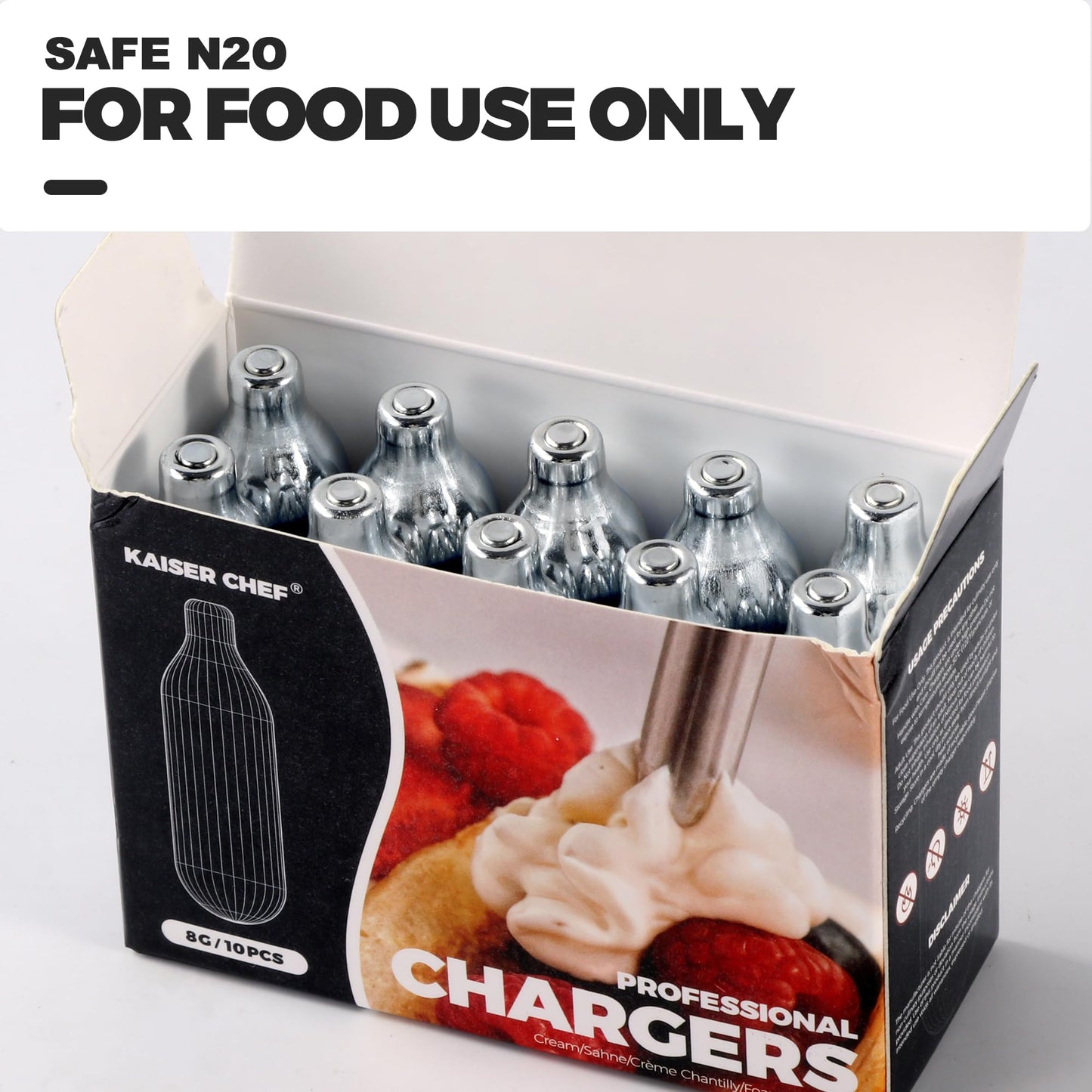 N20 Whipped Cream Chargers - 10 Pack,8g Professional Nitrous Oxide Cartridges,Culinary Use Only,Leakproof,Kitchen-Safe