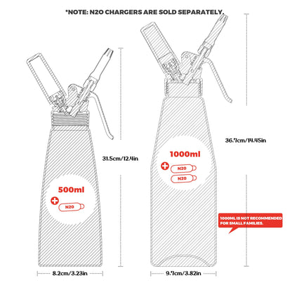 Professional Stainless Steel Whipped Cream Dispenser Double Wall Keep Warm and Cold, 500mL/1 Pint, Leak-Free Whipped Cream Maker Canister with 5 Decorating Nozzles & Cleaning Brush