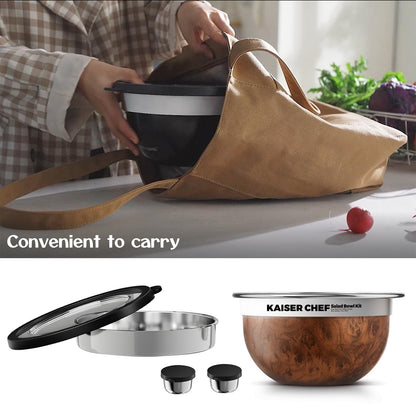 Salad Bowl Kit 74oz,Salad Container For Lunch,18/8 Stainless Steel,Salad Bowl With Lid, Includes 1.7oz Condiment Container and Removable Tray,Leak-Proof, Easy to Clean (Wood)