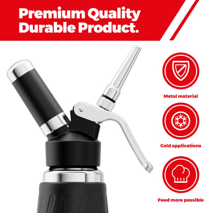 Whipped Cream Dispenser,Stainless Steel Bottle With Aluminum Head,1-Pint/500mL,Whip Cream Maker Canister with 3 Decorating Nozzles & Cleaning Brush - for Desserts, Coffee Foam & Cold Foam (500ml)