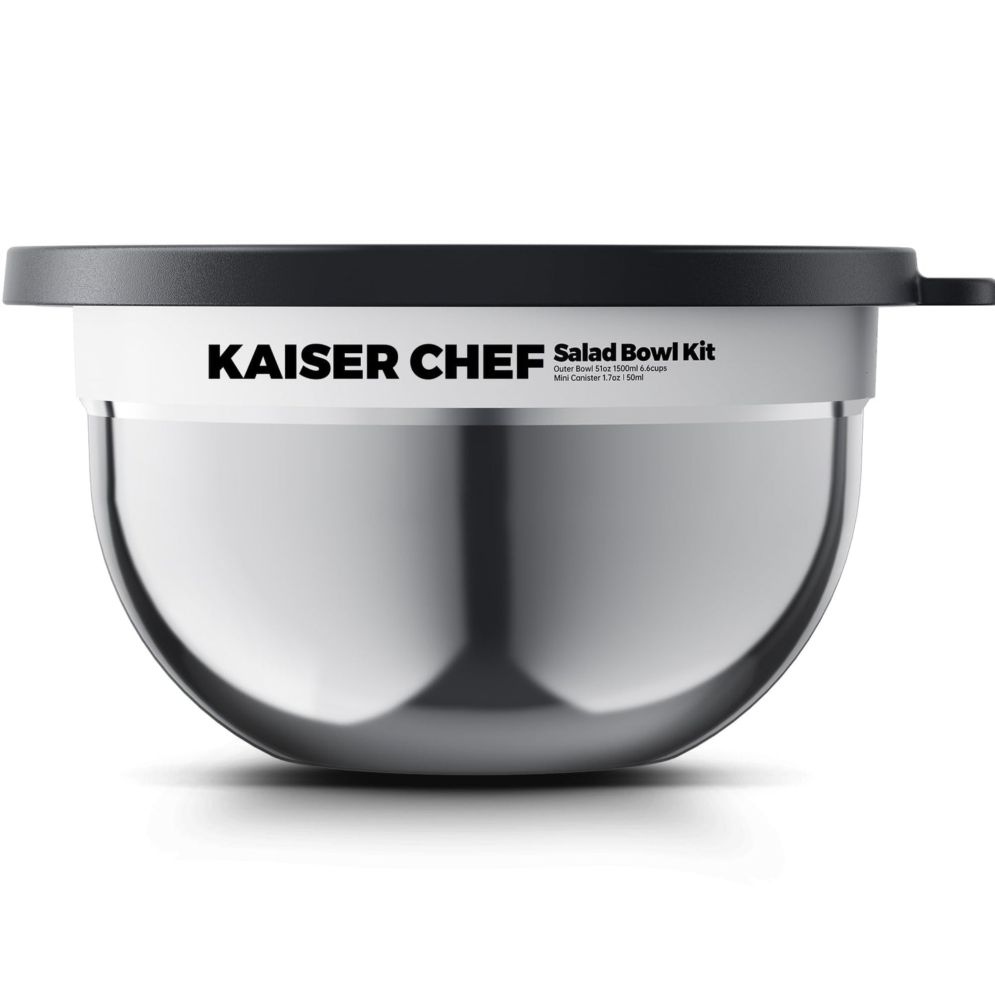 Salad Bowl Kit 74oz,Salad Container For Lunch,18/8 Stainless Steel,Salad Bowl With Lid, Includes 1.7oz Condiment Container and Removable Tray,Leak-Proof, Easy to Clean (Mirror)